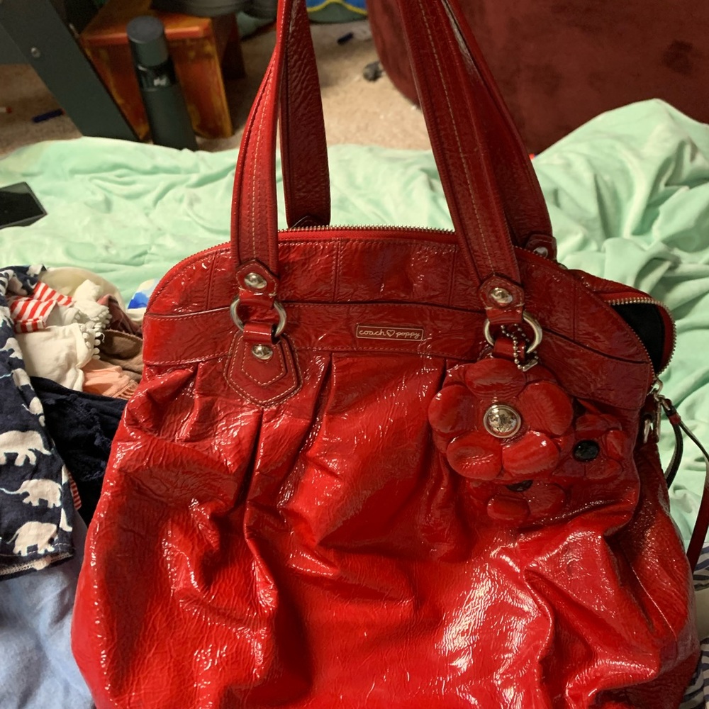 Vintage coach poppy purse rare red with poppy